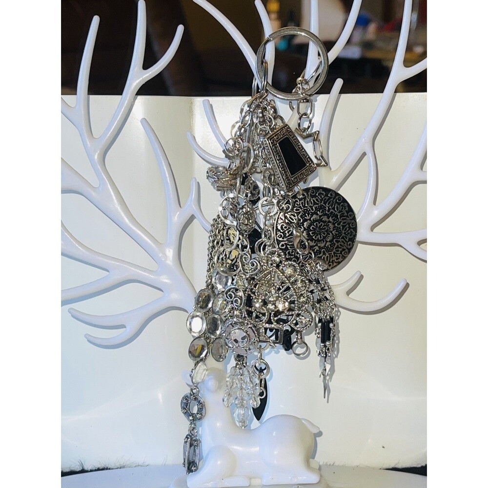 Bag Charm/Key Chain Handmade Vintage Jewels Silver  Black  & Crystals Handmade